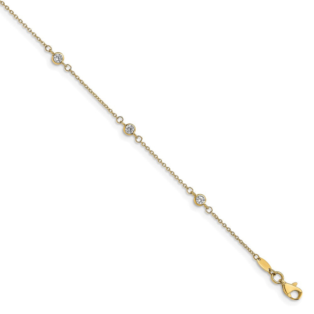 10K Yellow Gold CZ Polished Plus Ext. Chain Anklet