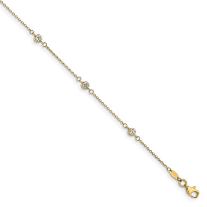 10K Yellow Gold CZ Polished Plus Ext. Chain Anklet