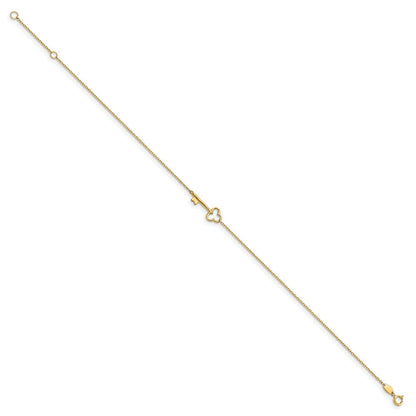 10K Yellow Gold Polished Key 9in Plus 1in Ext. Anklet