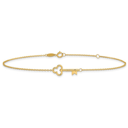 10K Yellow Gold Polished Key 9in Plus 1in Ext. Anklet