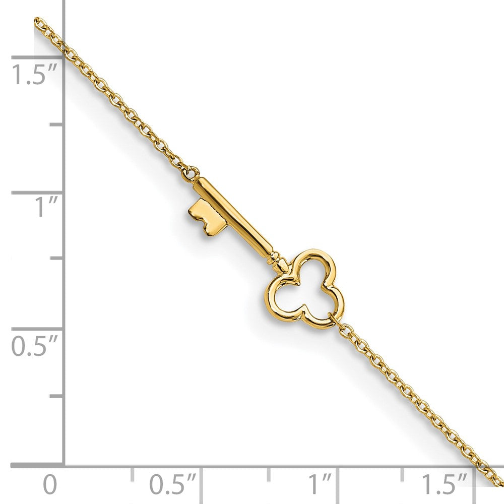 10K Yellow Gold Polished Key 9in Plus 1in Ext. Anklet