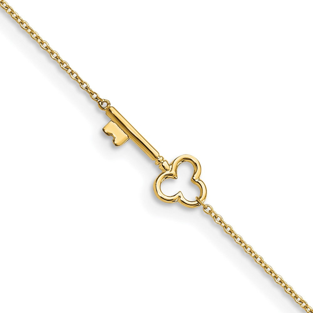 10K Yellow Gold Polished Key 9in Plus 1in Ext. Anklet