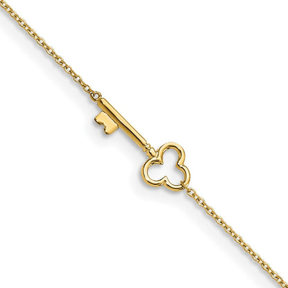 10K Yellow Gold Polished Key 9in Plus 1in Ext. Anklet