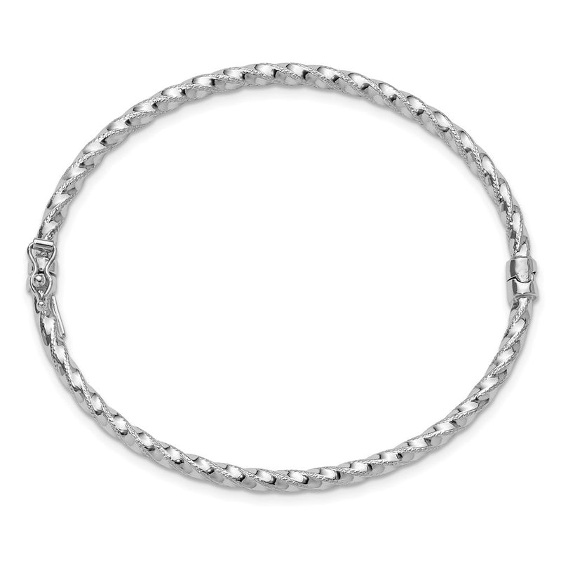 10K White Gold Polish/Textured/Twisted Hinged Bangle