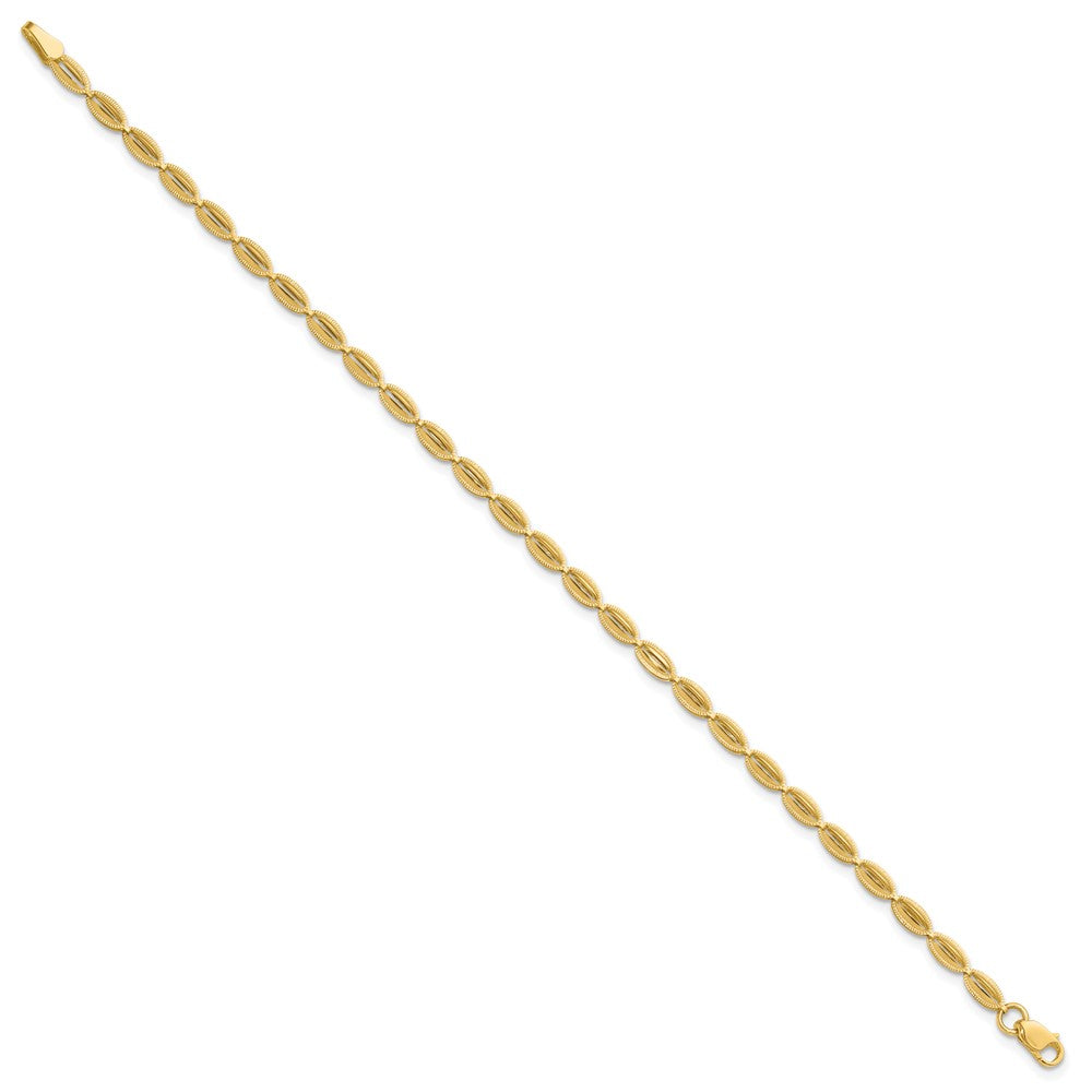 10K Yellow Gold Polished And Textured Fancy Oval Link Bracelet