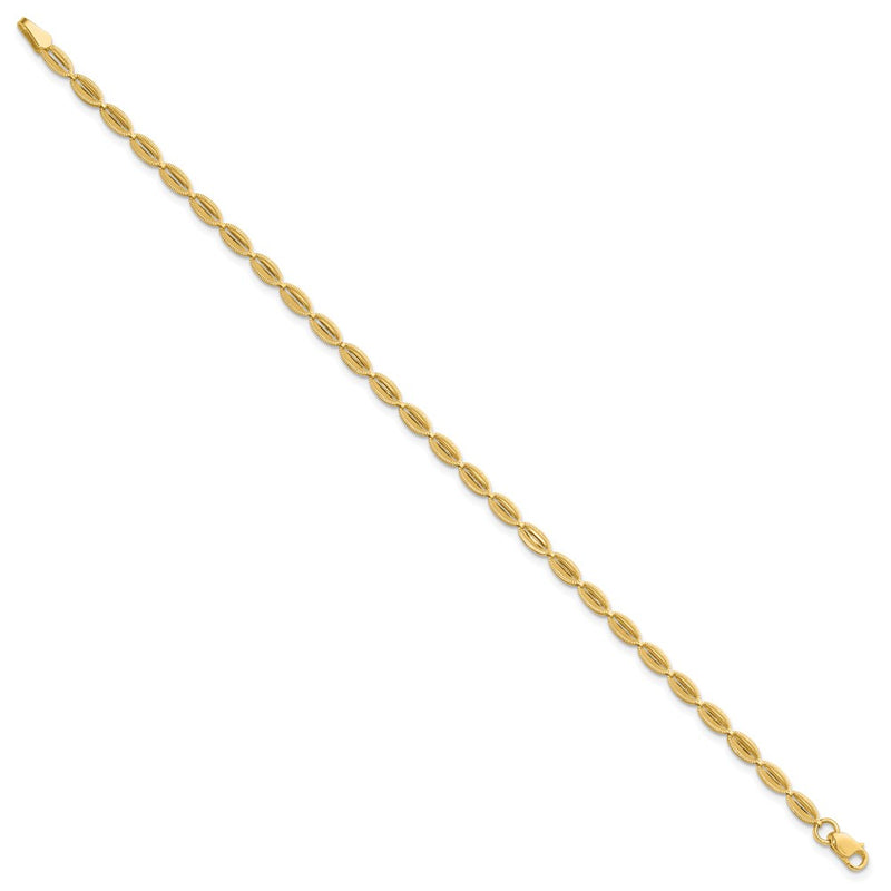 10K Yellow Gold Polished And Textured Fancy Oval Link Bracelet