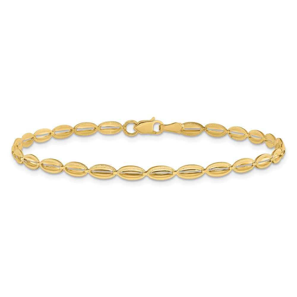 10K Yellow Gold Polished And Textured Fancy Oval Link Bracelet