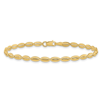 10K Yellow Gold Polished And Textured Fancy Oval Link Bracelet