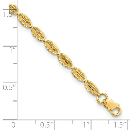 10K Yellow Gold Polished And Textured Fancy Oval Link Bracelet