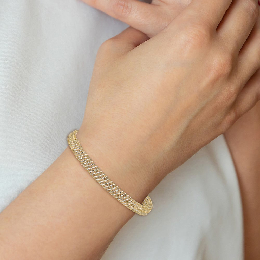 10K Yellow Rhodium With Plating Polished Stretch Bangle