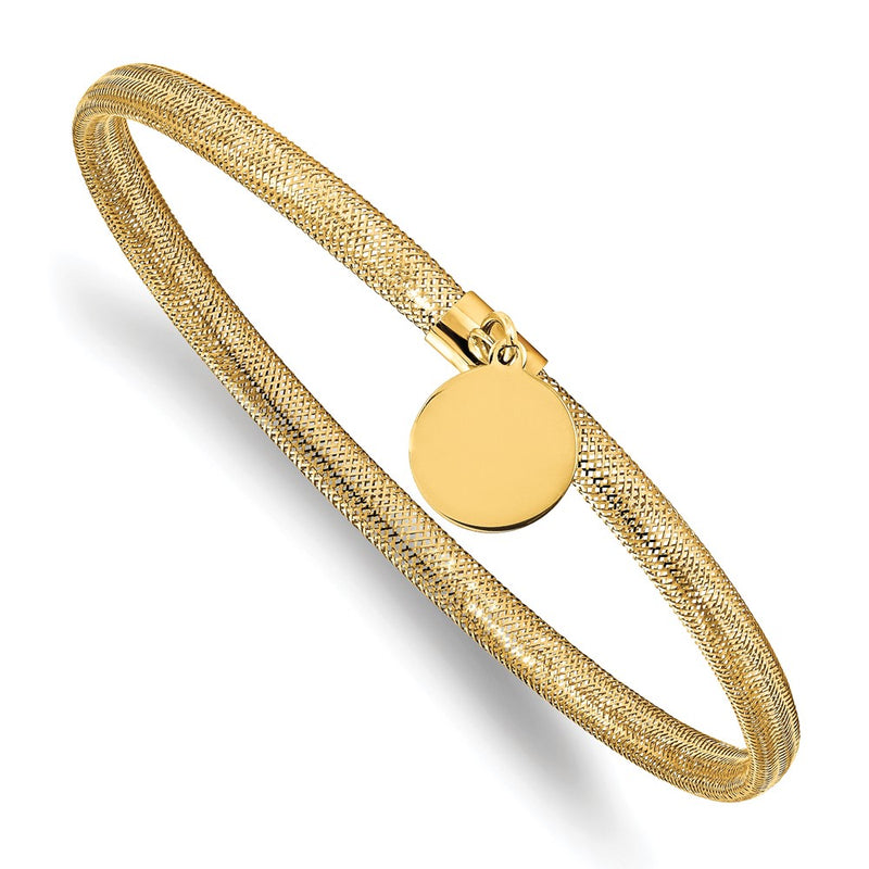 10K Yellow Gold Stretch Mesh Dangle Charm Bracelet