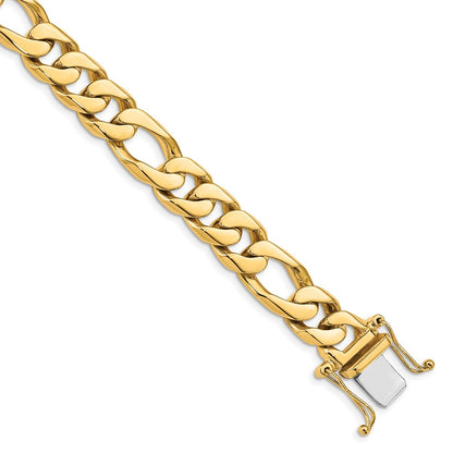 10K Yellow Gold 11mm Hand-Polished Figaro Link Chain Bracelet