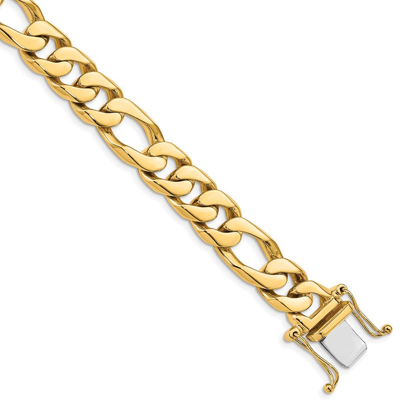 10K Yellow Gold 11mm Hand-Polished Figaro Link Chain Bracelet