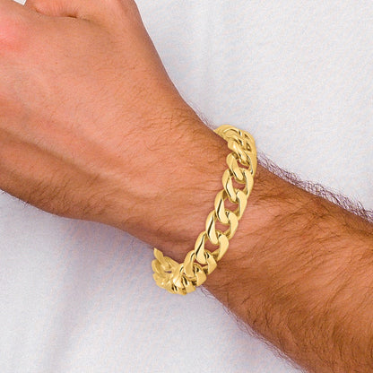 10k Yellow Gold 13.4mm Hand-polished Rounded Curb Link Chain Bracelet
