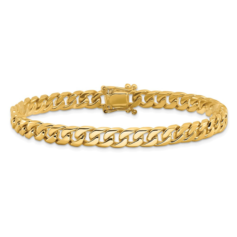 10K Yellow Gold 6.8mm Hand-Polished Flat Beveled Curb Link Chain Bracelet