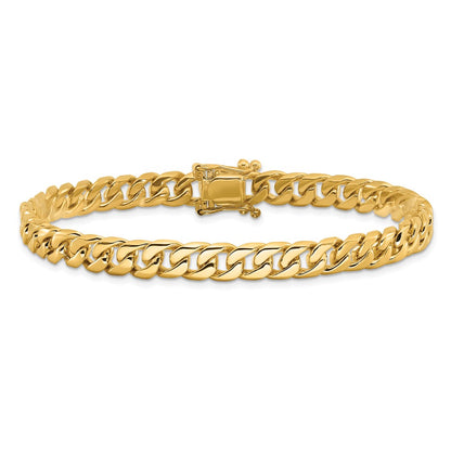 10K Yellow Gold 6.8mm Hand-Polished Flat Beveled Curb Link Chain Bracelet