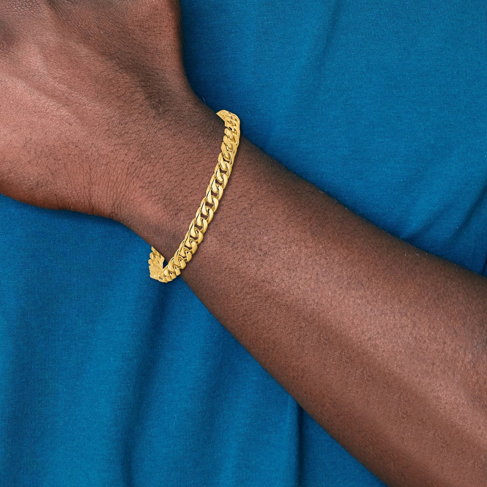 10K Yellow Gold 6.8mm Hand-Polished Flat Beveled Curb Link Chain Bracelet