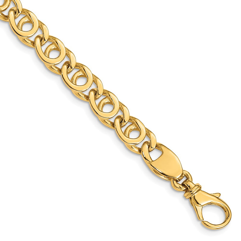 10K Yellow Gold 7mm Hand Polished Fancy Link Chain Bracelet