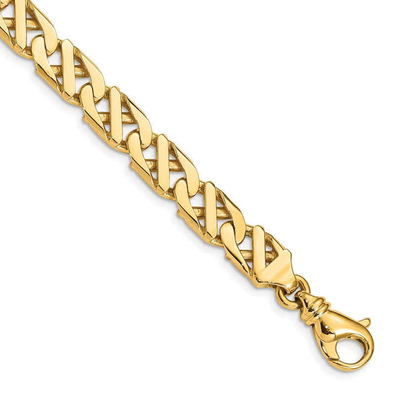10K Yellow Gold 7.9mm Fancy Link Hand Polished Chain Bracelet