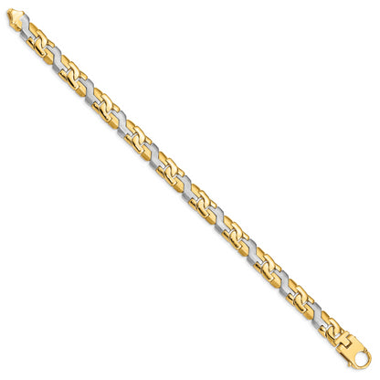 10K Two-Tone 8.8mm Satin & Hand Polished Fancy Link Bracelet