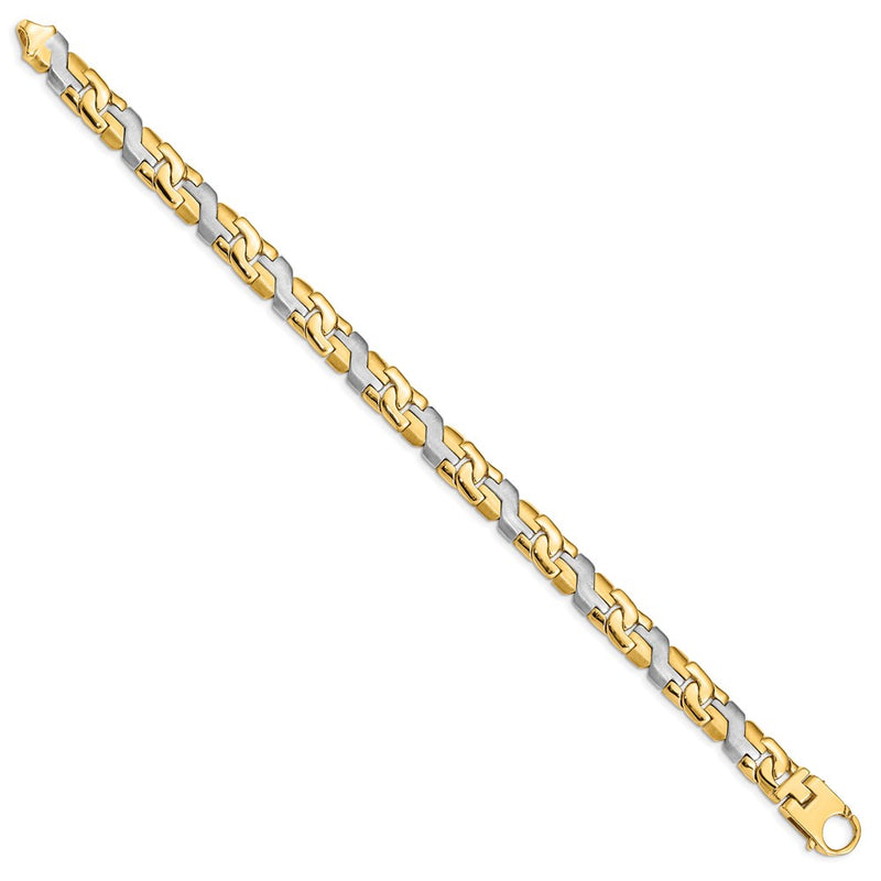 10K Two-Tone 8.8mm Satin & Hand Polished Fancy Link Chain Bracelet