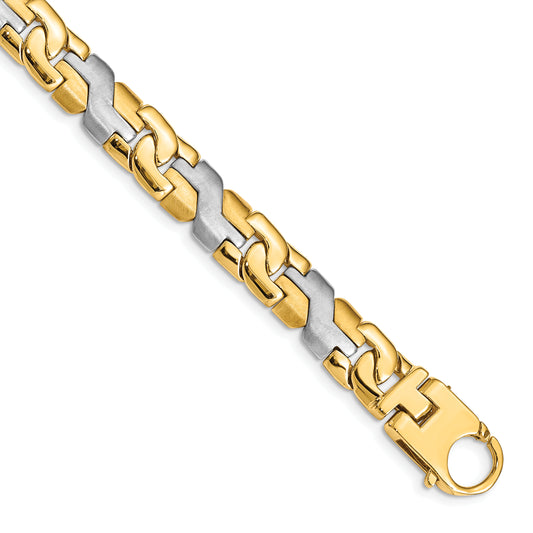 10K Two-Tone 8.8mm Satin & Hand Polished Fancy Link Bracelet