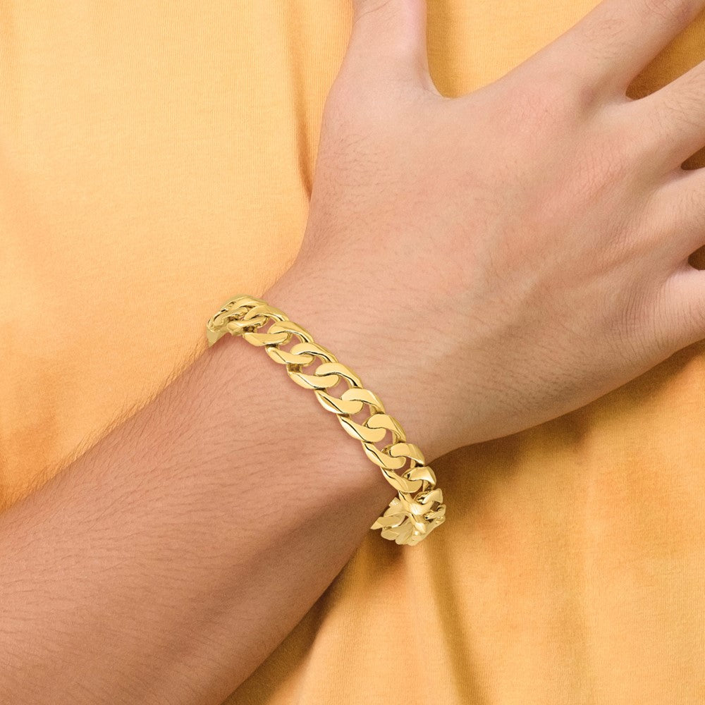 10K Yellow Gold 11mm Hand Polished Fancy Curb Link Chain Bracelet