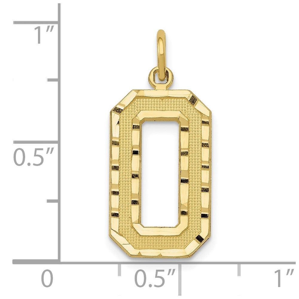 10K Yellow Gold Large Brushed Diamond-Cut Number 0 Charm