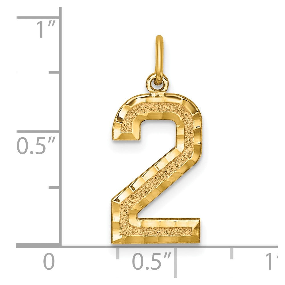 10K Yellow Gold 10Ky Casted Large Diamond Cut Number 2 Charm