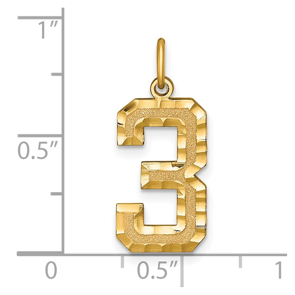 10K Yellow Gold 10Ky Casted Large Diamond Cut Number 3 Charm