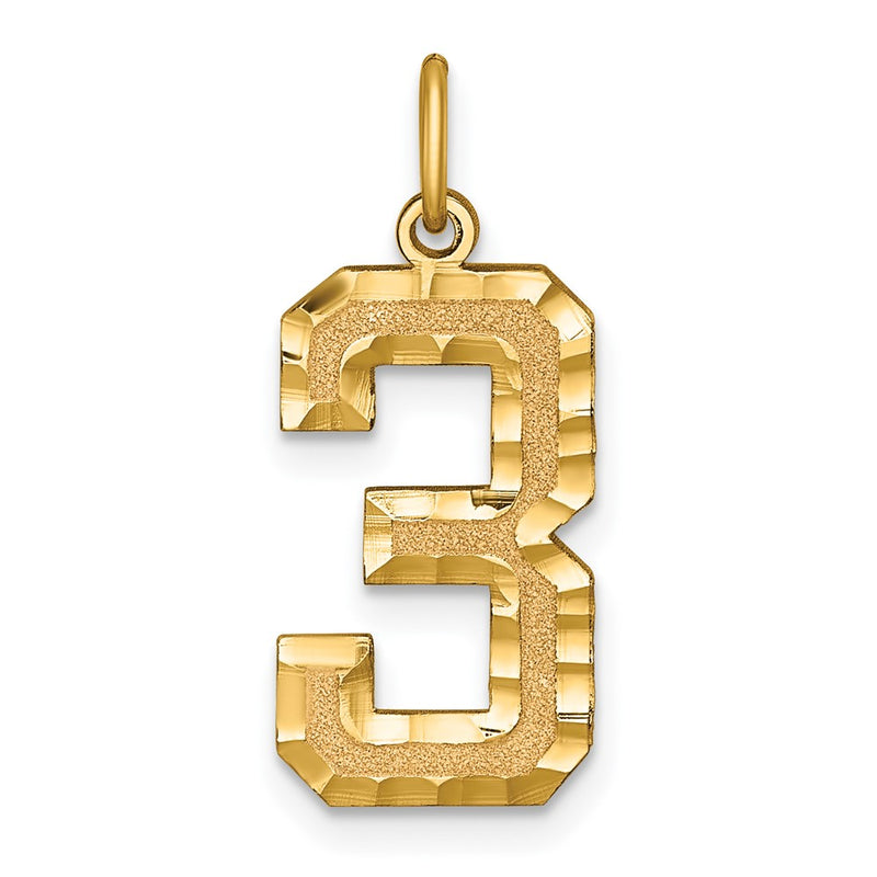 10K Yellow Gold 10Ky Casted Large Diamond Cut Number 3 Charm
