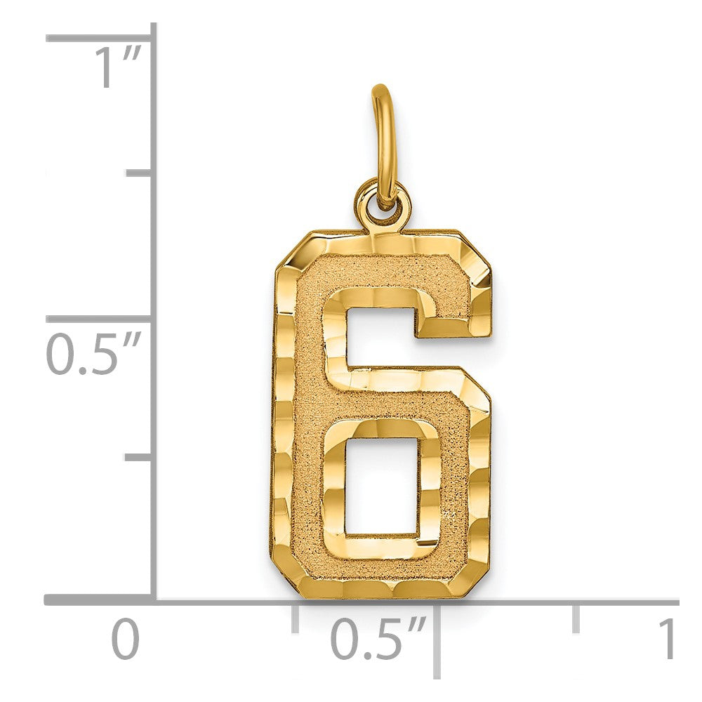 10K Yellow Gold 10Ky Casted Large Diamond Cut Number 6 Charm