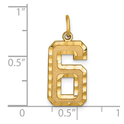 10K Yellow Gold 10Ky Casted Large Diamond Cut Number 6 Charm