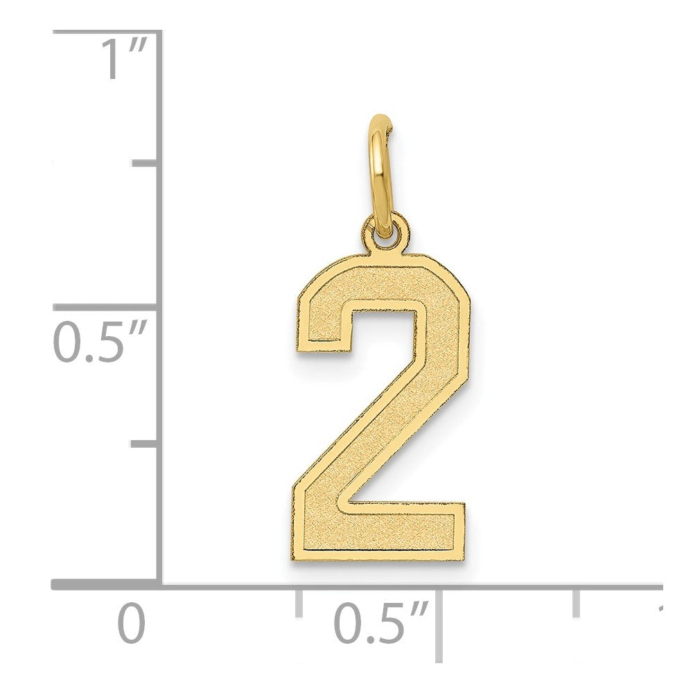 10K Yellow Gold Medium Satin Number 2 Charm