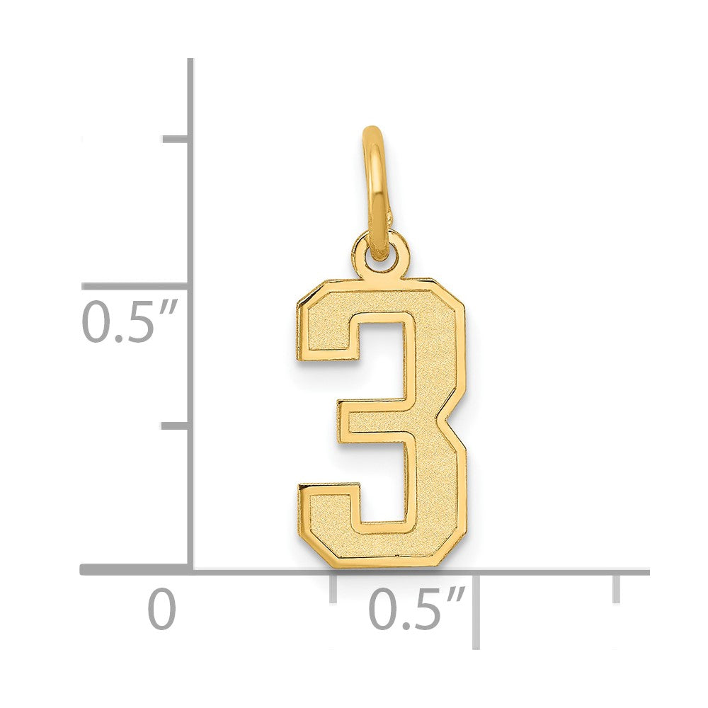 10K Yellow Gold Small Satin Number 3 Charm