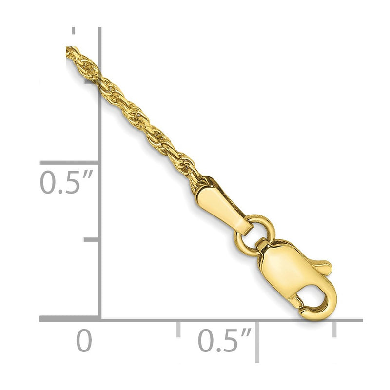 10K Yellow Gold 1.3mm D/C Machine Made Rope Chain Anklet