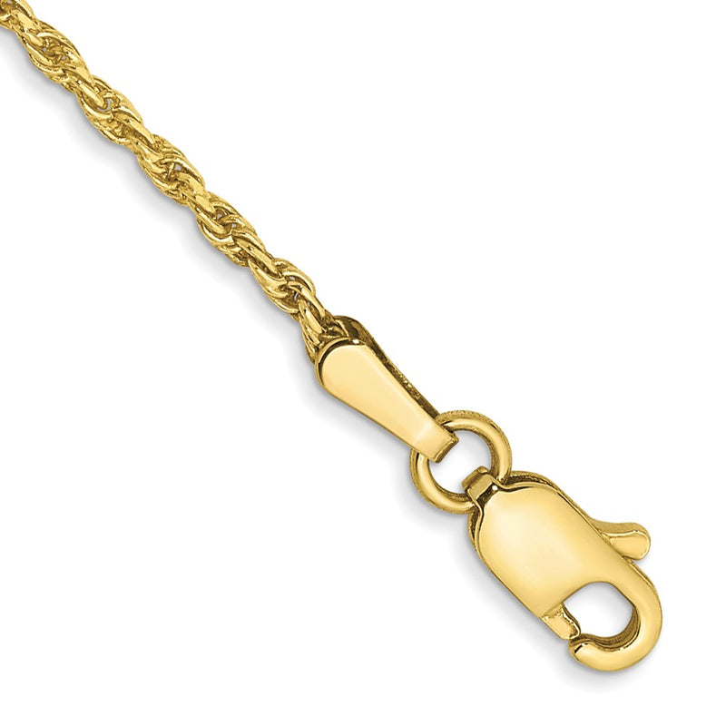 10K Yellow Gold 1.3mm D/C Machine Made Rope Chain Anklet