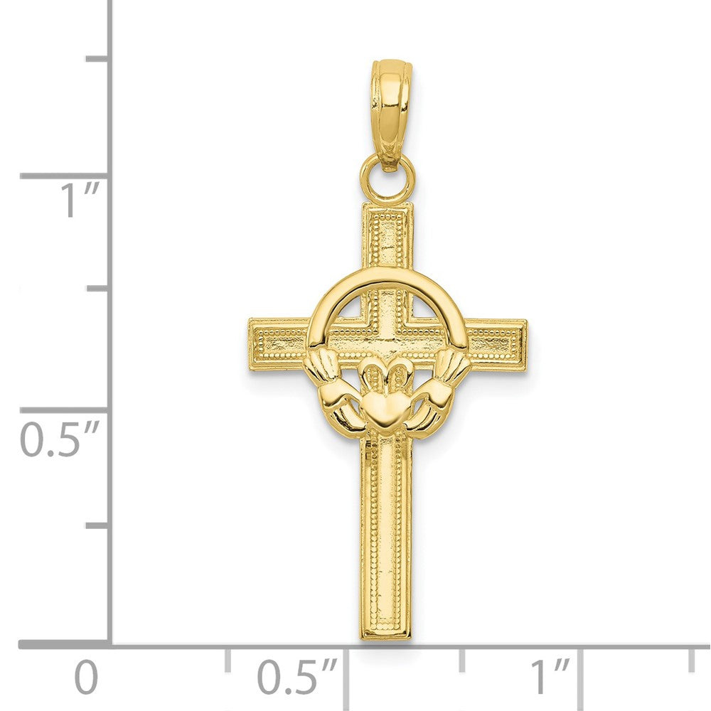 10K Yellow Gold 10K Polished Claddagh Cross Pendant
