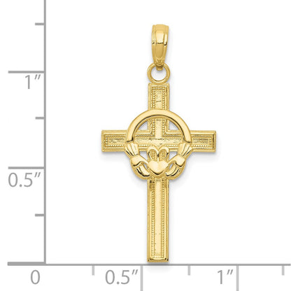 10K Yellow Gold 10K Polished Claddagh Cross Pendant