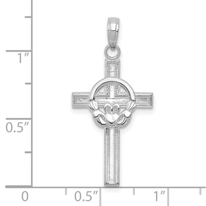10K White Gold 10K Polished Claddagh Cross Pendant