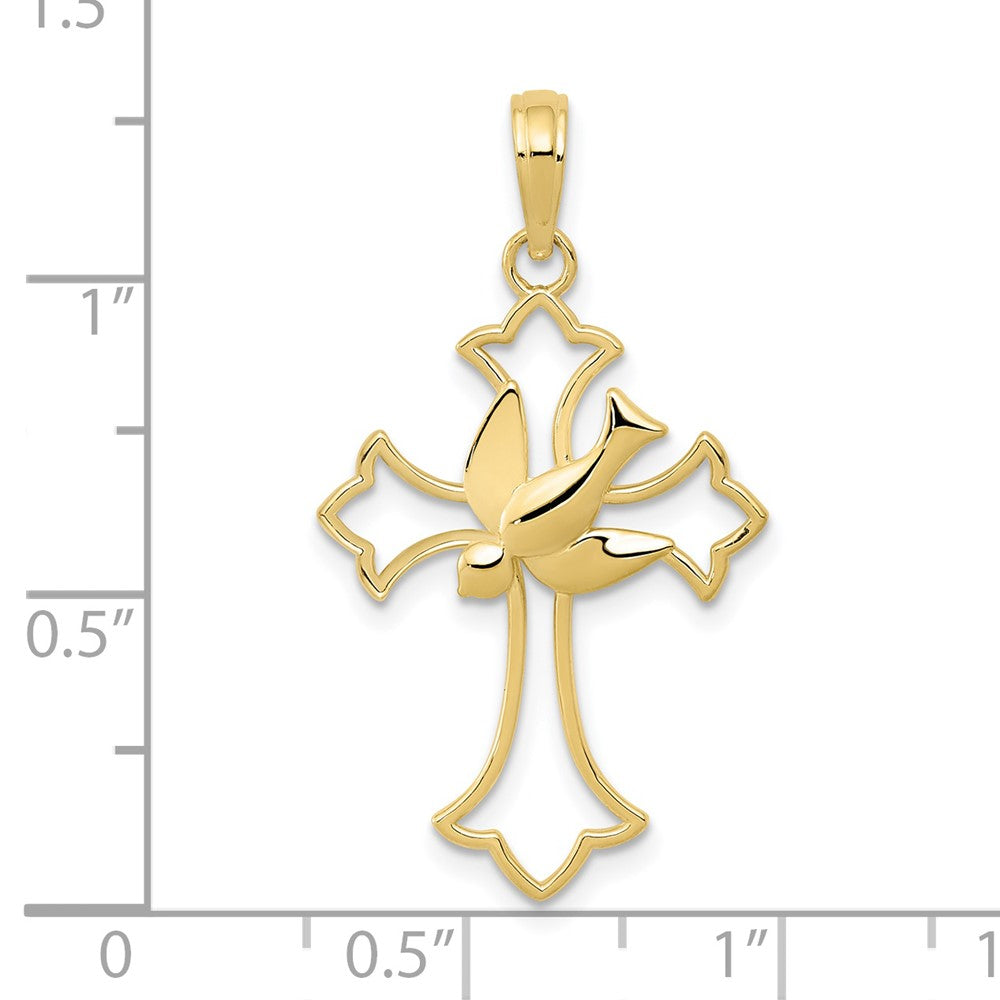 10K Yellow Gold Polished Cross W/Dove Pendant
