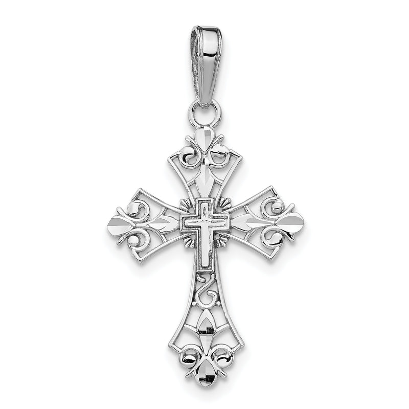 10K White Gold Filigree Cross Charm