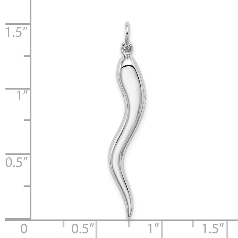 10K White Gold Solid Polished 3-Dimensional Large Italian Horn Charm