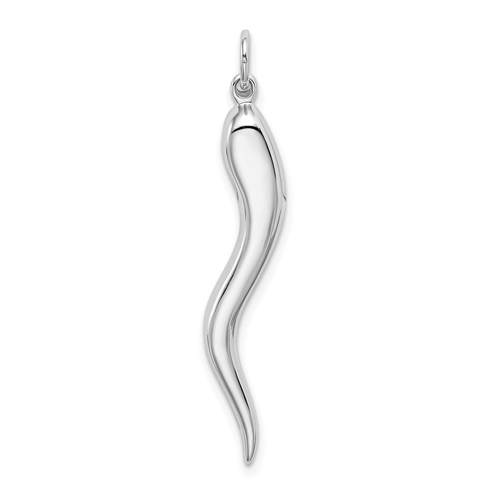 10K White Gold Solid Polished 3-Dimensional Large Italian Horn Charm