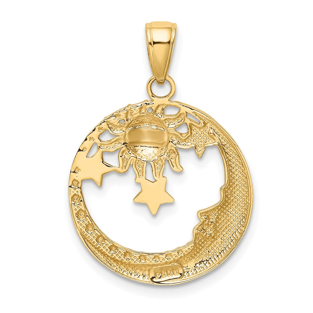 10K Yellow W/Rhodium And Rhodium D/C Moon, Stars, Sun Pendant