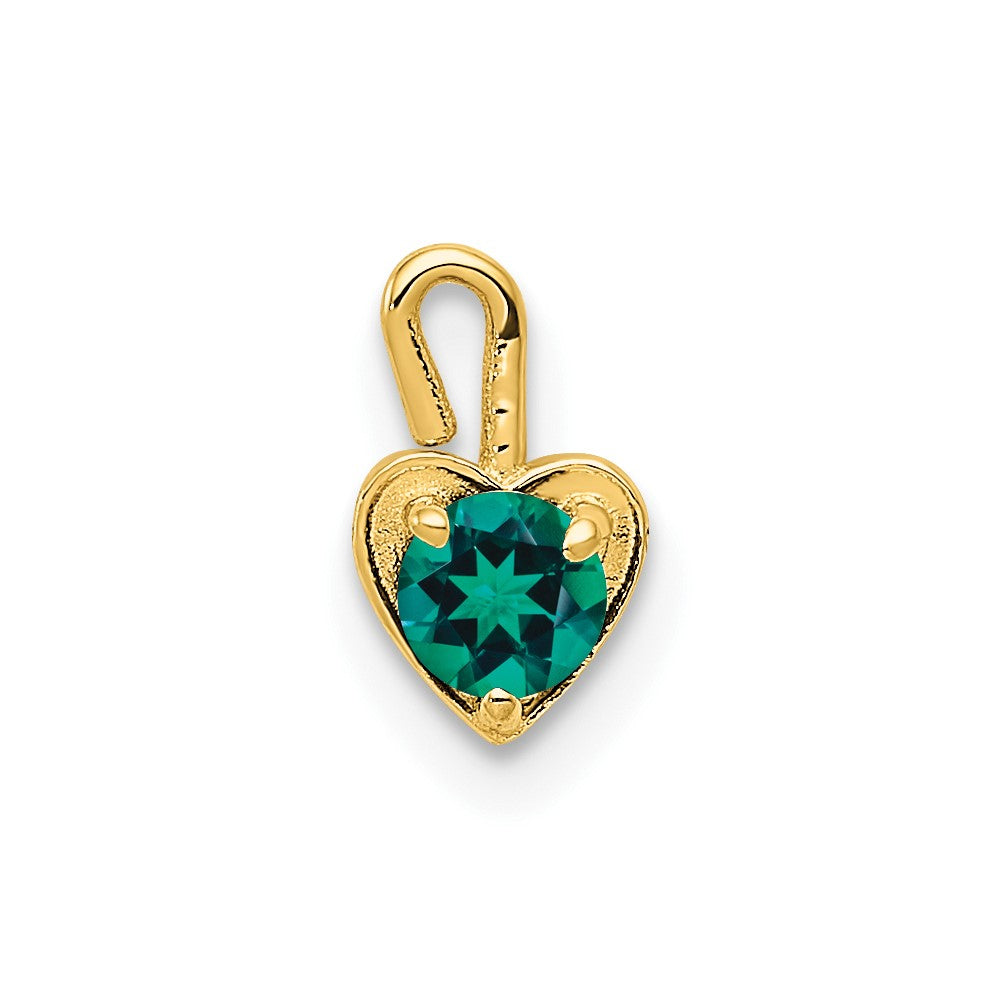 10K Yellow Gold 10Ky May Green Crystal Birthstone Heart Charm