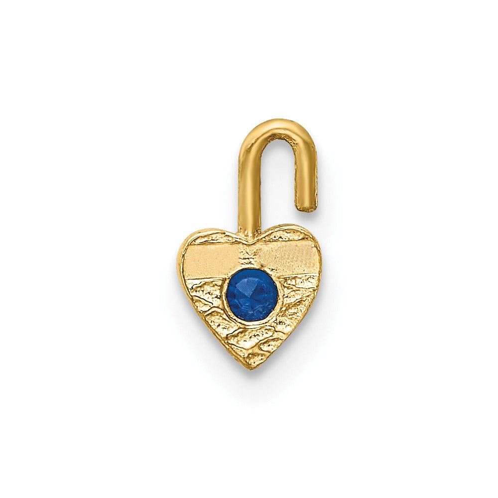10K Yellow Gold 10Ky September Synthetic Birthstone Heart Charm