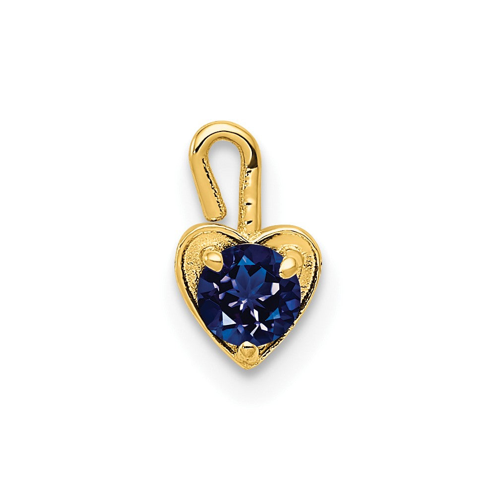 10K Yellow Gold 10Ky September Synthetic Birthstone Heart Charm