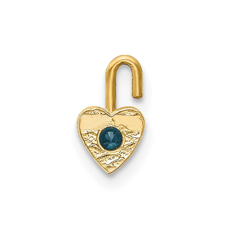 10K Yellow Gold 10Ky December Synthetic Birthstone Heart Charm