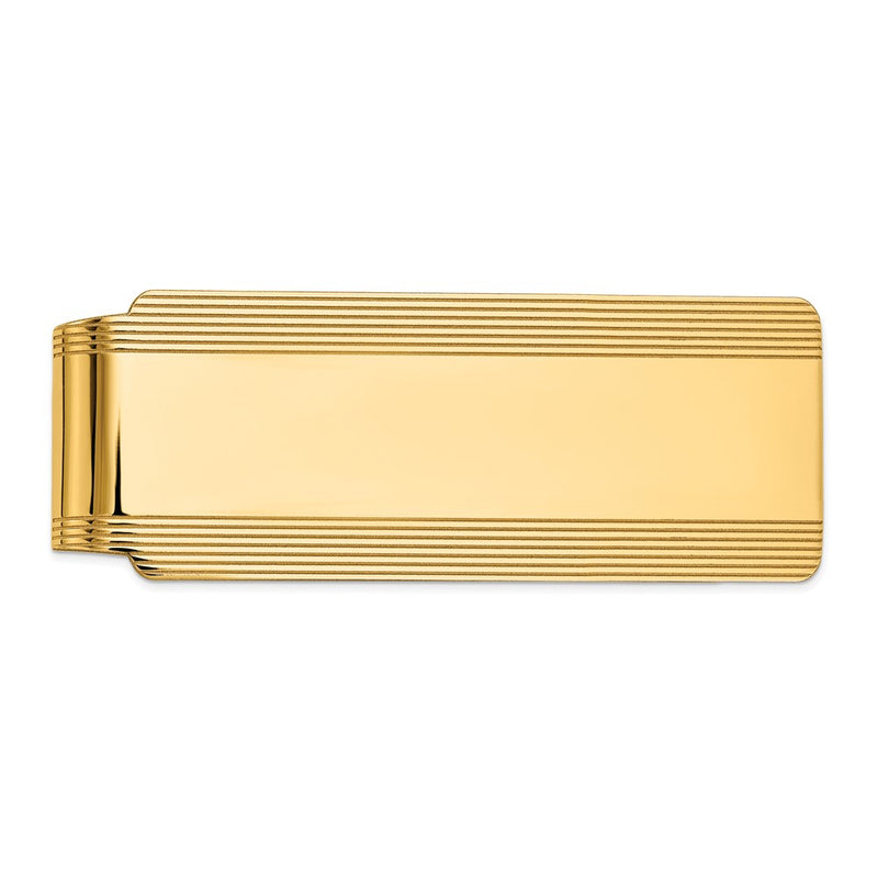 10K Yellow Gold Men'S Grooved Polsihed Money Clip
